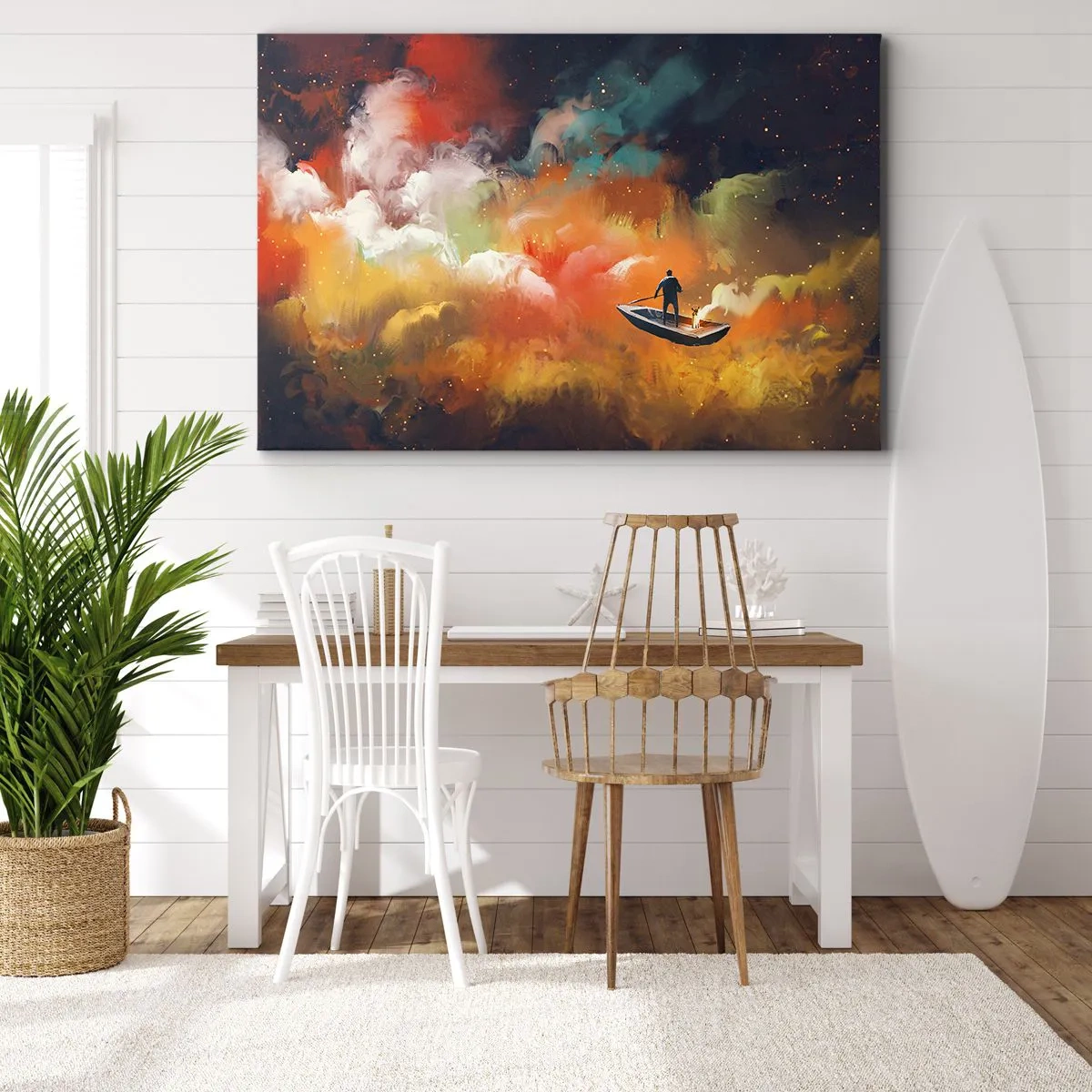 Canvastavla - Bild på duk - I båten genom galaxen - 120x80 cm