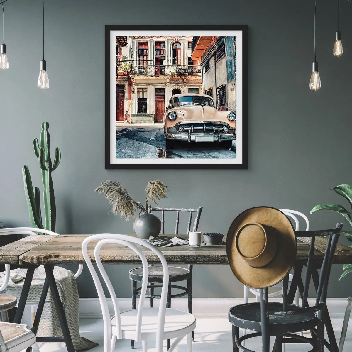 Affisch i svart ram - Siesta i Havana - 40x40 cm