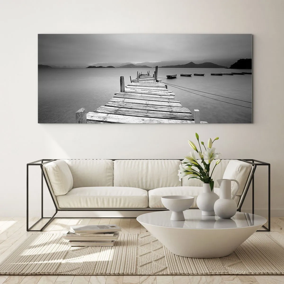 Glastavla - Bild på glas - Bortom bergen och hav - 160x50 cm