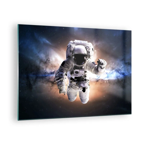 Glastavla - Bild på glas - Astronaut i rymden med en galax i bakgrunden - 70x50cm - Hälsningar från rymden - Modern väggdekoration för vardagsrum och sovrum ARTTOR
