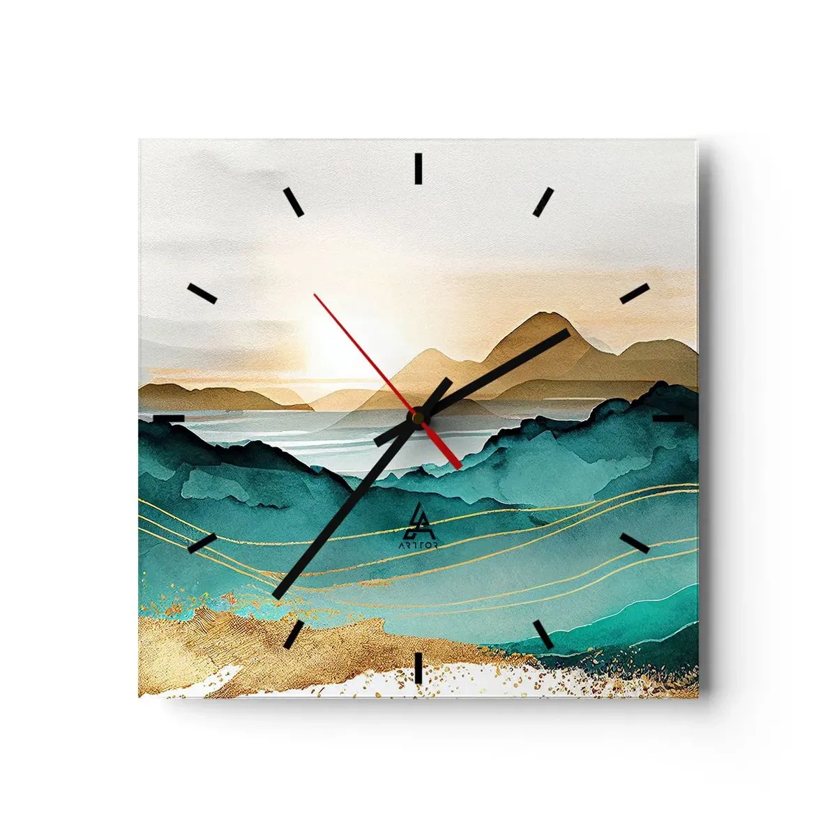Väggklocka - Klocka på glas - På gränsen till abstraktion - landskap - 40x40 cm