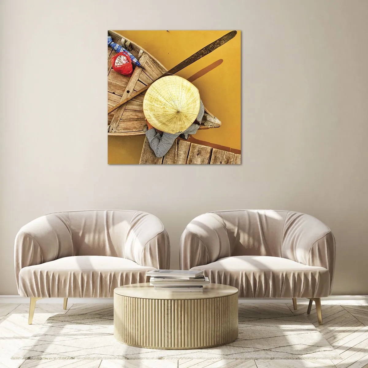 Glastavla - Bild på glas - Liv på den gula floden - 40x40 cm