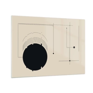 Glastavla - Bild på glas - Abstrakt komposition med en svart cirkel och geometriska linjer - 70x50cm - Fjädrande och dynamisk komposition - Modern väggdekoration för vardagsrum och sovrum ARTTOR
