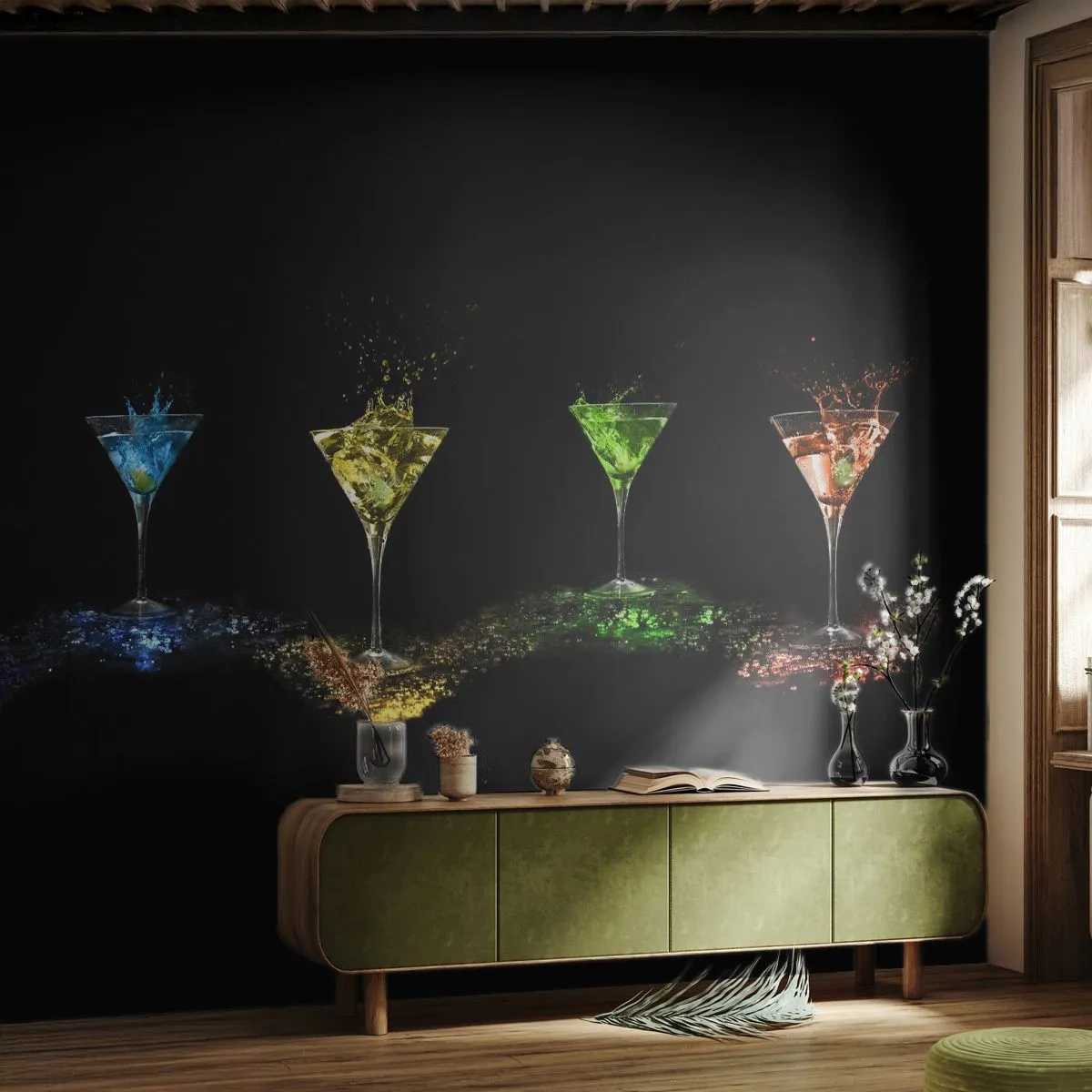 Fototapet Premium Canvas - Glädjens färger i kristallglaset - Gastronomi, Cocktail, Färgglad drink - 250x175 cm