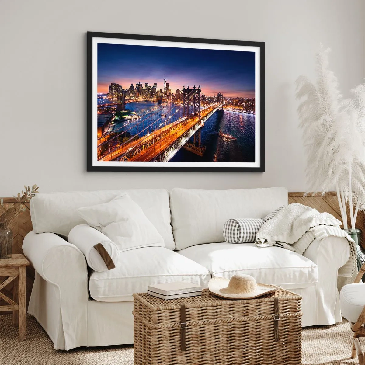Affisch i svart ram - Över ljusbron till stadens hjärta - 70x50 cm