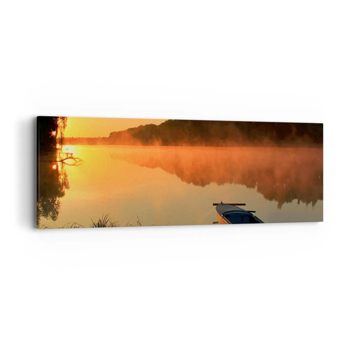 Canvastavla - Bild på duk - Soluppgång vid spegelklart vatten - 90x30 cm