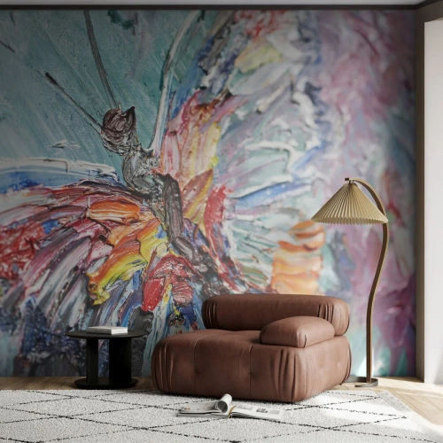 Fototapet Standard Eco - En färgglad fjäril i en målerisk abstraktion - 100x70cm - Målad av naturen - Modern väggdekoration för vardagsrum och sovrum ARTTOR