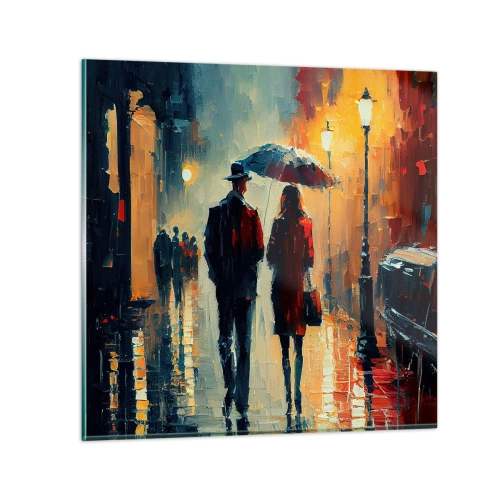 Glastavla - Bild på glas - Kärlekshistoria på stan - 40x40 cm