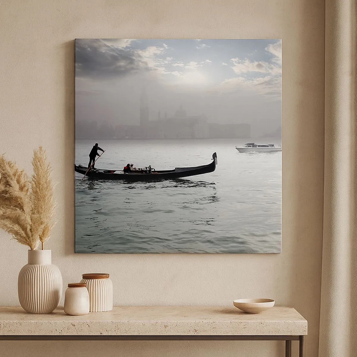 Canvastavla - Bild på duk - Sagostad ur vatten och dimma - 30x30 cm