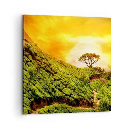 Canvastavla - Bild på duk - Genom slingrande stig, grön backe - 60x60 cm