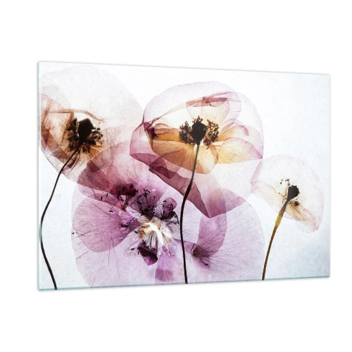 Glastavla - Bild på glas - Blommornas transparenta kroppar - 120x80 cm