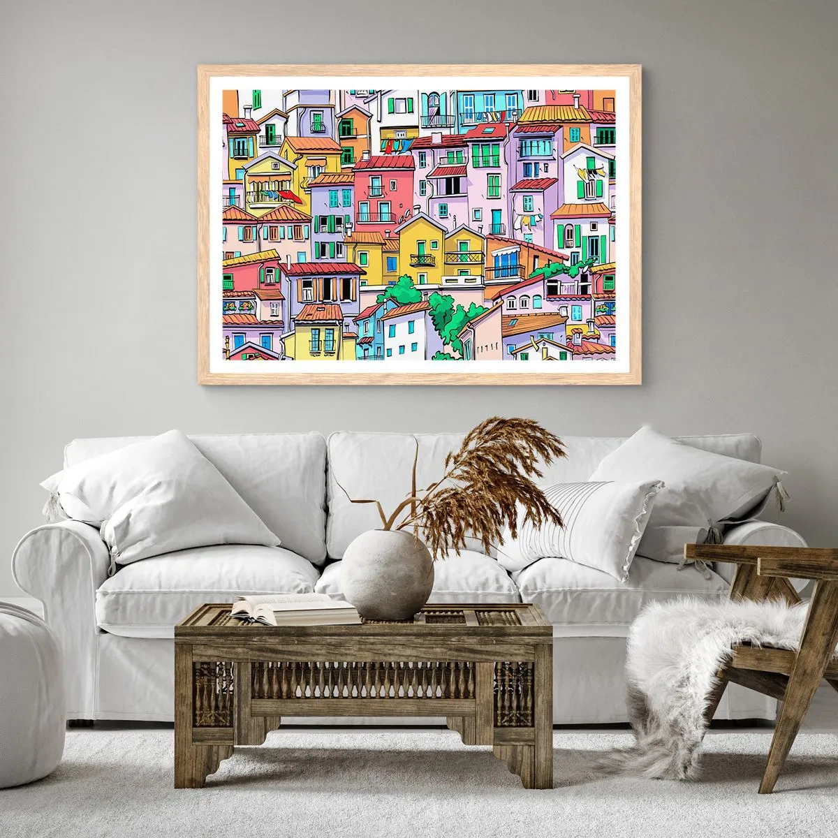 Affisch i ram av ljusek - Gladlynt stad - 50x40 cm