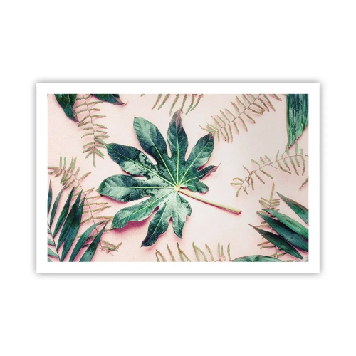 Affisch - Grönskans studie mot rosa bakgrund - 91x61 cm