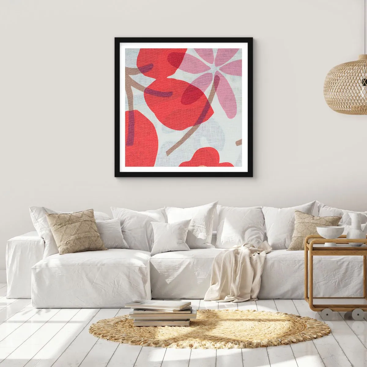 Affisch i svart ram - Blomsterkomposition i rosa - 30x30 cm