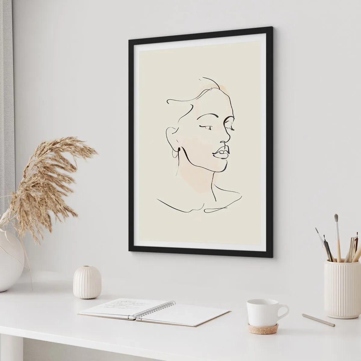 Affisch i svart ram - Porträtt av en kvinna i minimalistisk linjekonststil - 50x70cm - Säkra drag - Modern väggdekoration för vardagsrum och sovrum ARTTOR
