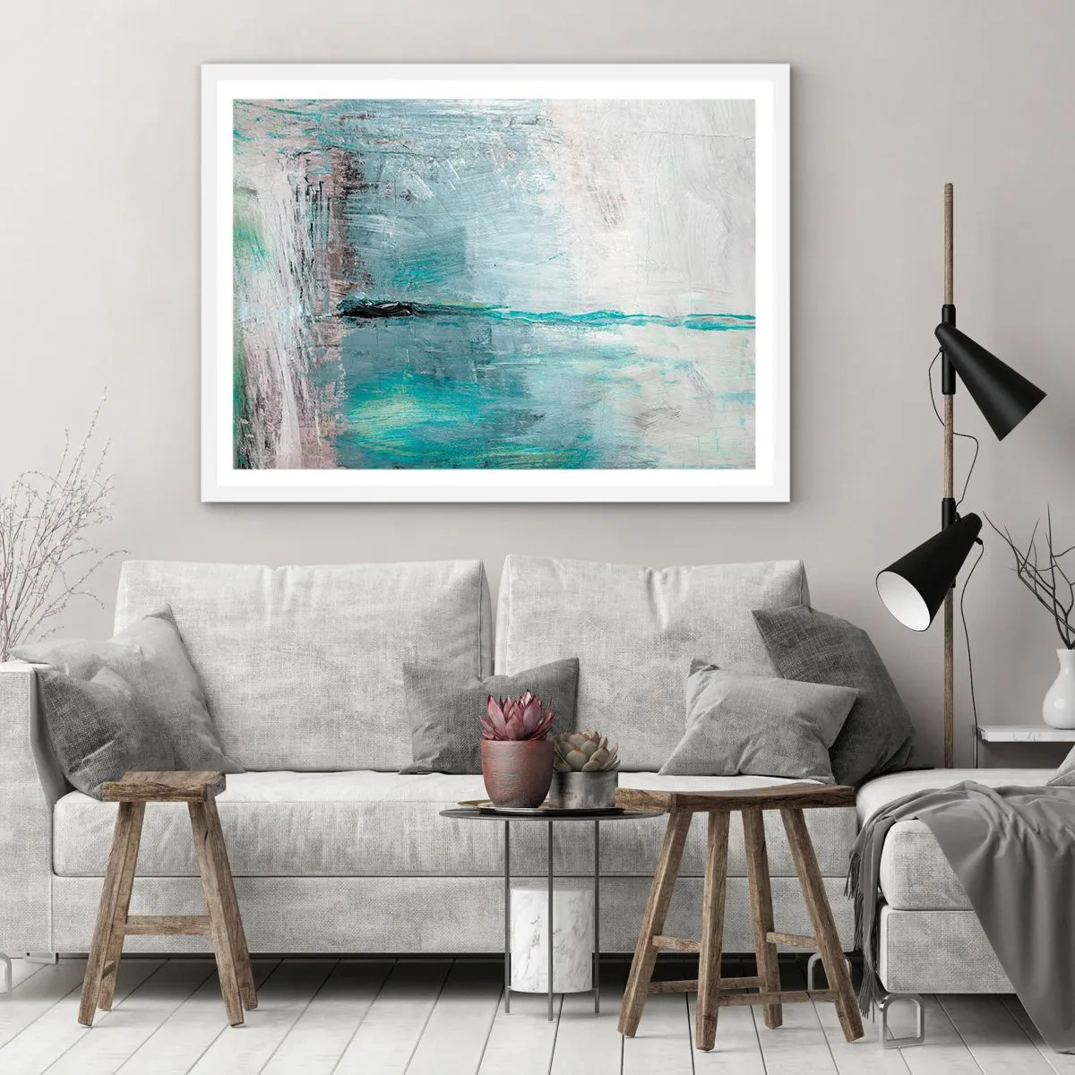 Affisch i vit ram - Horisontellt i blått - 100x70 cm