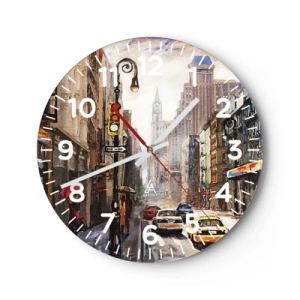Väggklocka - Klocka på glas - New York - färgglad också i regnet - 30x30 cm