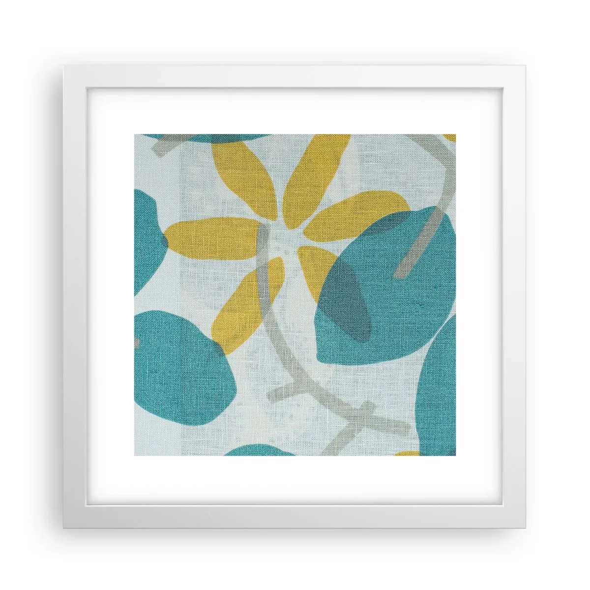 Affisch i vit ram - Bland azurblå blad - 30x30 cm