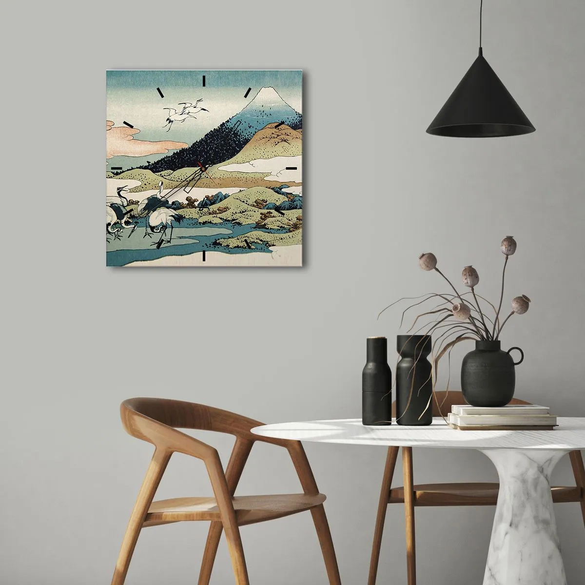 Väggklocka - Klocka på glas - I japansk anda - 30x30 cm