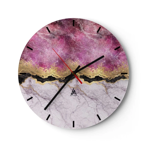 Väggklocka - Klocka på glas - Ballerina hoppar med rosa tyg som flödar - 30x30cm - På gränsen - Modern väggdekoration för vardagsrum, kök och sovrum ARTTOR