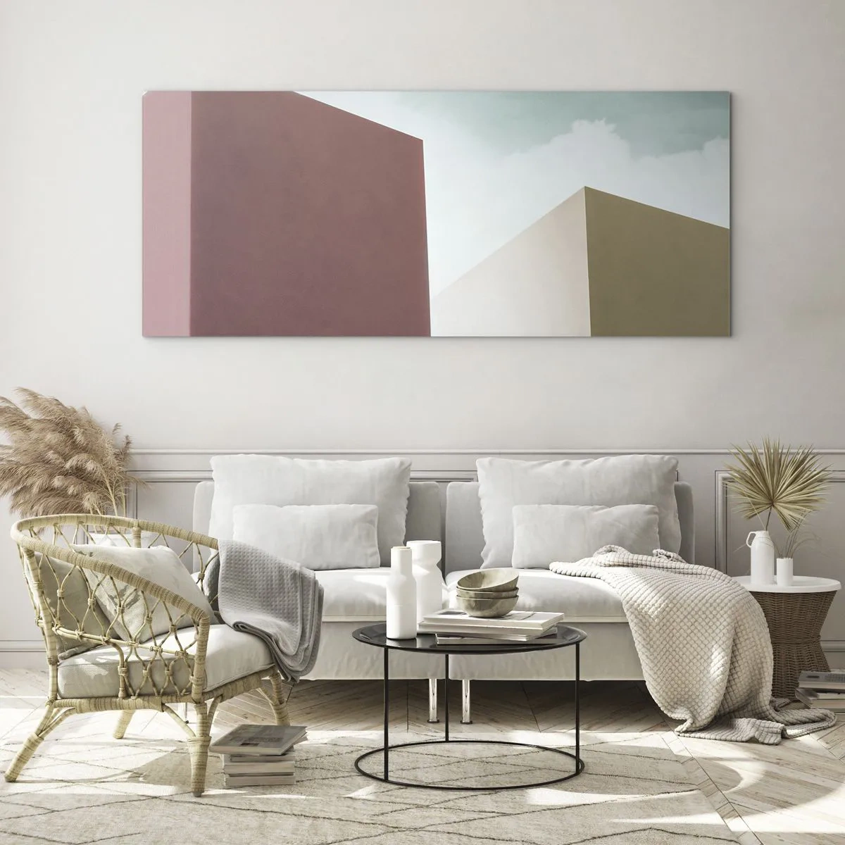Glastavla - Bild på glas - Geometri av en solig sommar - 100x40 cm