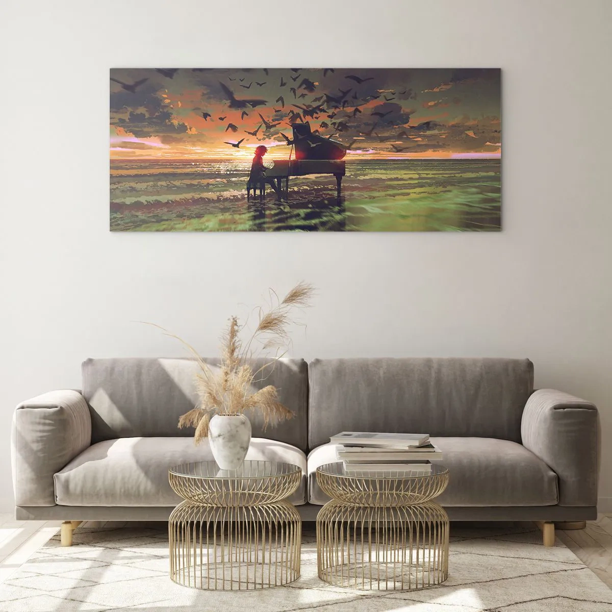 Glastavla - Bild på glas - Konsert för piano och vågor - 100x40 cm