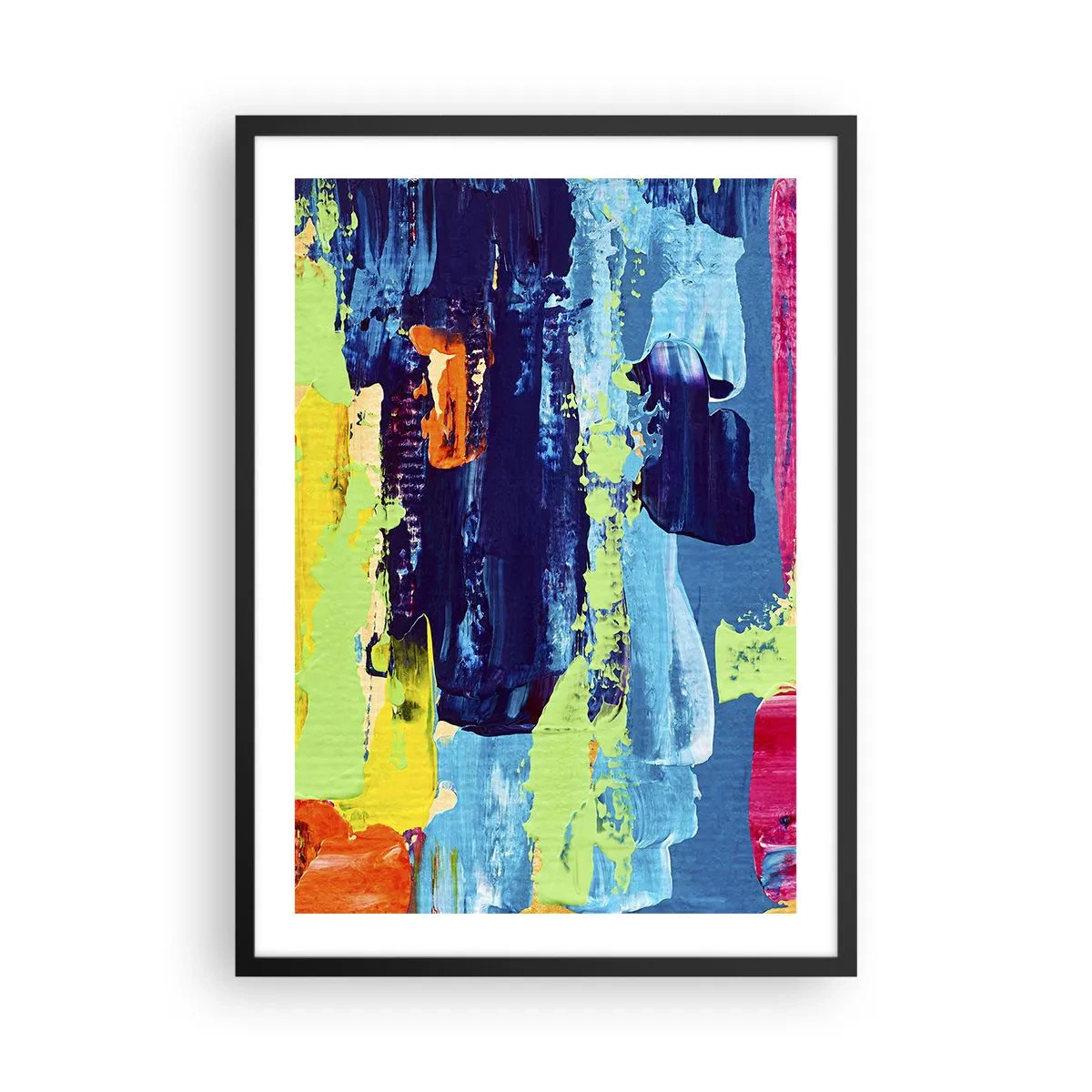 Affisch i svart ram - Abstrakta penseldrag i livfulla färger - 50x70cm - Livet är skönt! - Modern väggdekoration för vardagsrum och sovrum ARTTOR