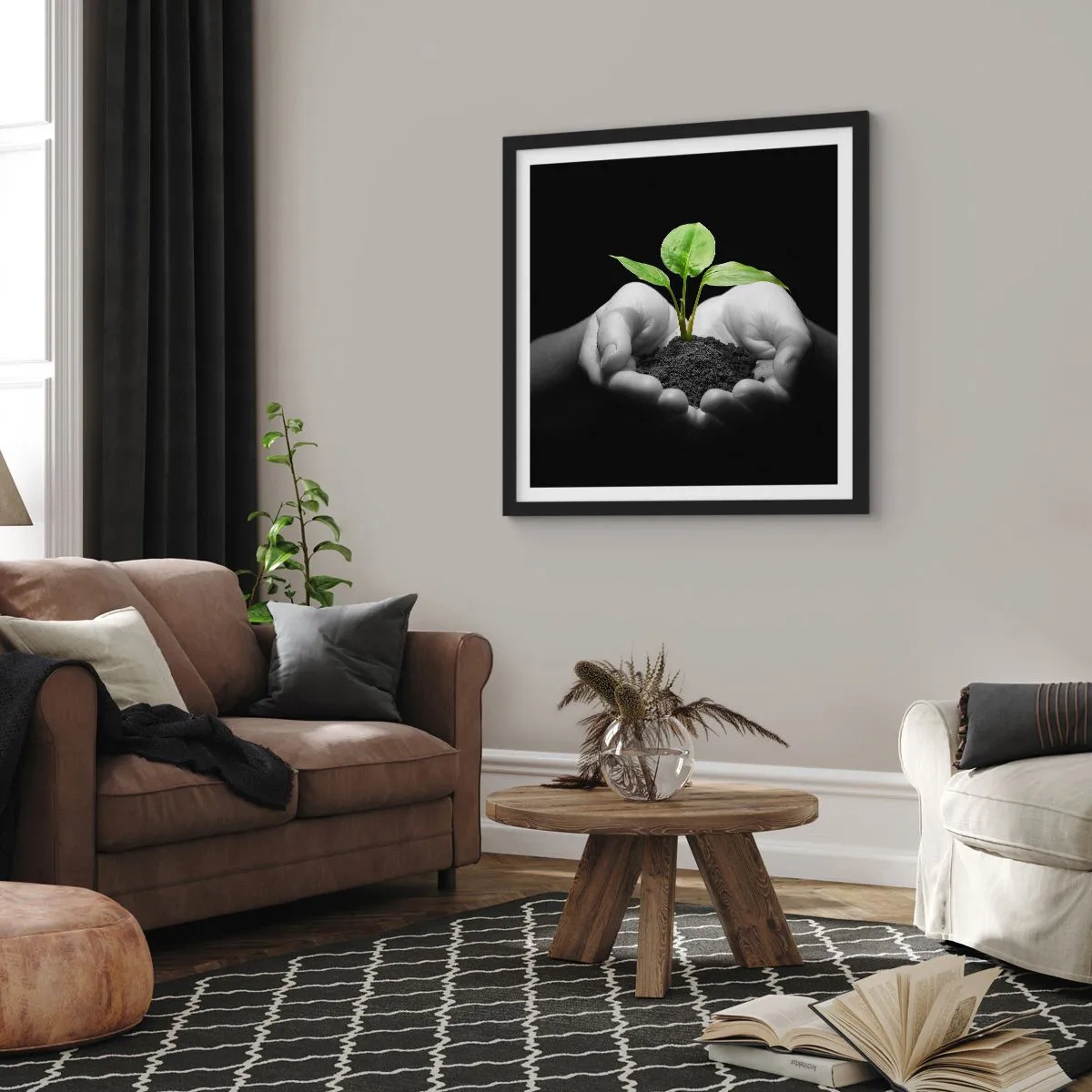 Affisch i svart ram - Jag älskar naturen och skyddar den - 60x60 cm