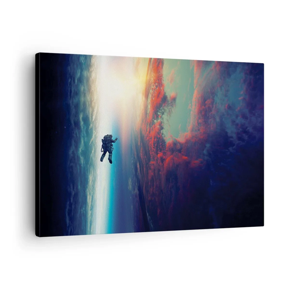 Canvastavla - Bild på duk - En astronaut som svävar i rymden ovanför en färgglad jord - 70x50cm - Stå emot universumet - Modern väggdekoration för vardagsrum och sovrum ARTTOR
