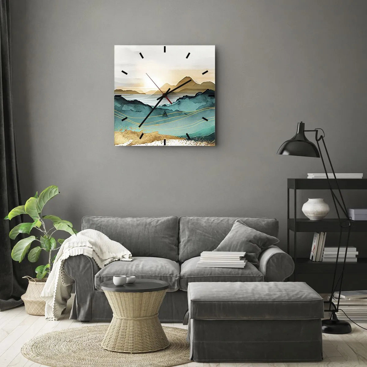 Väggklocka - Klocka på glas - På gränsen till abstraktion - landskap - 40x40 cm