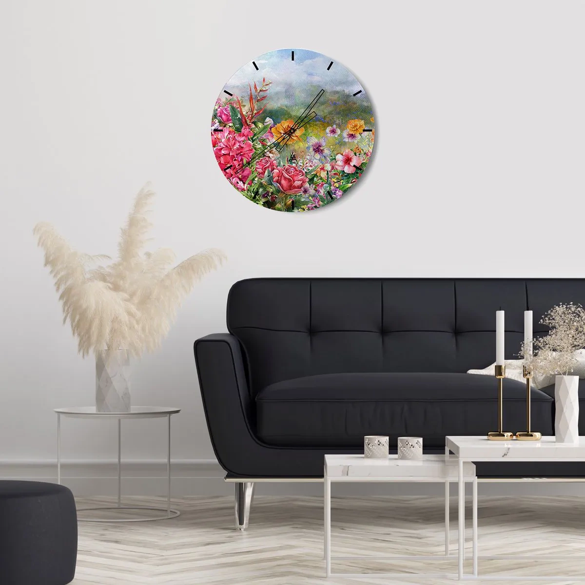 Väggklocka - Klocka på glas - En trädgård som blivit galen - 40x40 cm