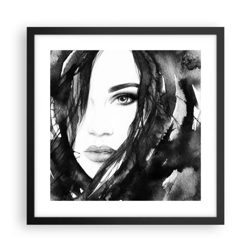 Affisch i svart ram - En damportätt i svart och vit - 40x40 cm