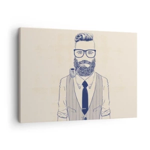 Canvastavla - Bild på duk - Stiliserad man med skägg, pipa och glasögon - 70x50cm - Glad, manlig och modemedveten - Modern väggdekoration för vardagsrum och sovrum ARTTOR
