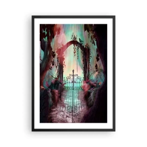 Affisch i svart ram - En mystisk grind i skogen med en färgglad bakgrund - 50x70cm - Hemlighetsfull trädgård - Modern väggdekoration för vardagsrum och sovrum ARTTOR