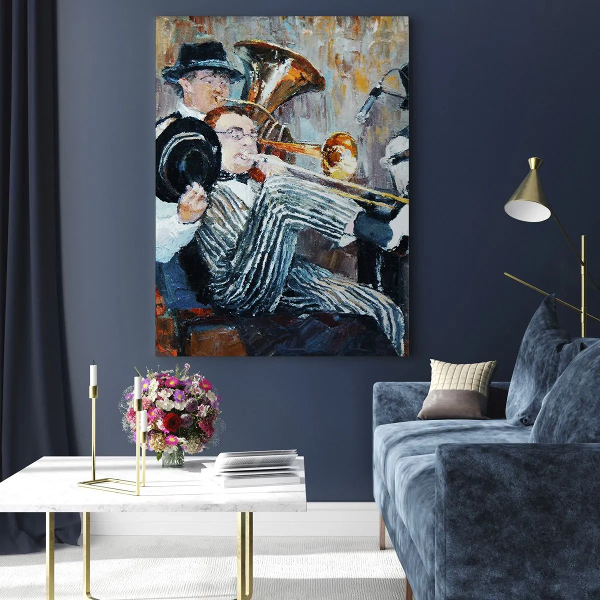 Glastavla - Bild på glas - Hela den jazzmusiken - 50x70 cm