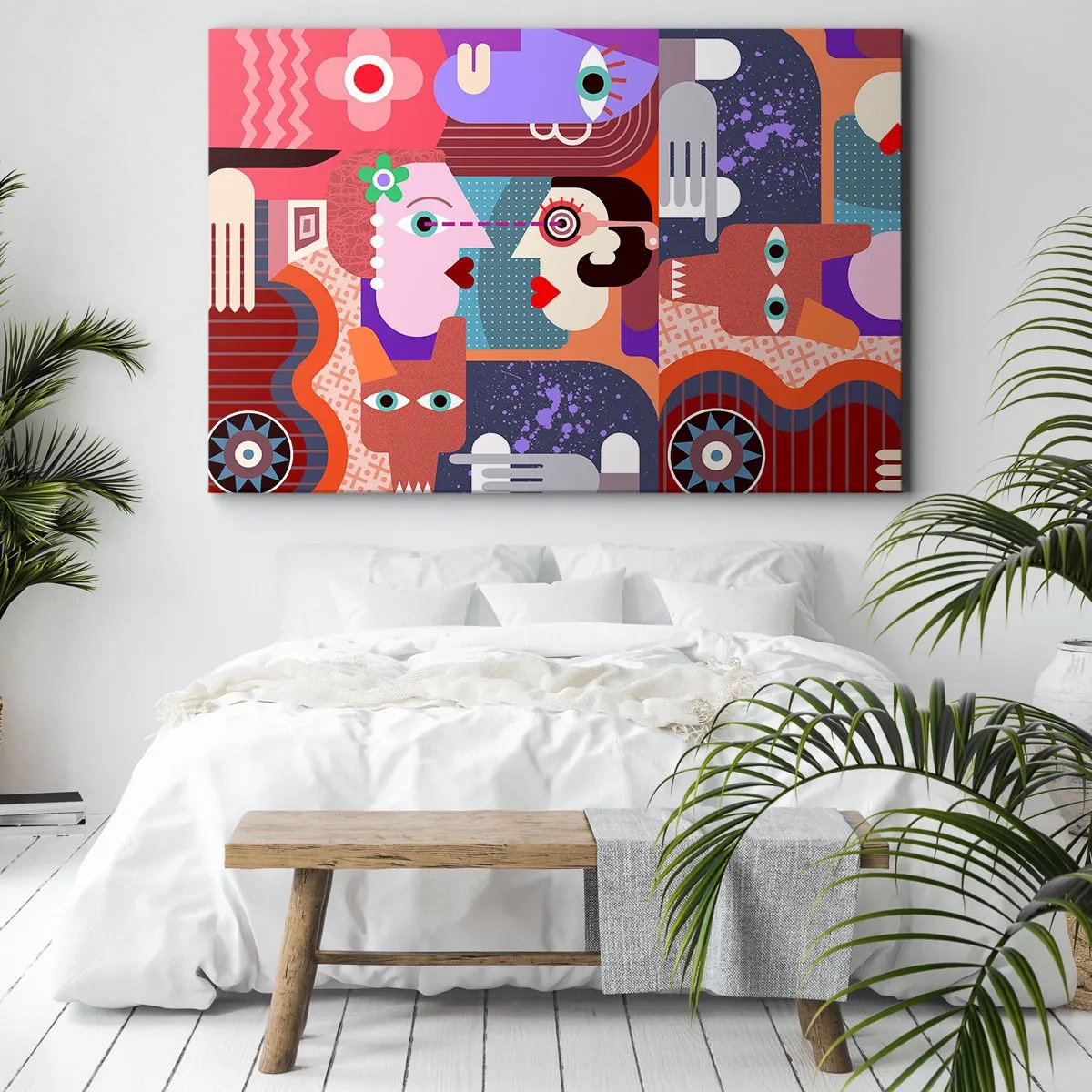 Canvastavla - Bild på duk - Abstrakta figurer i livfulla färger - 70x50cm - Öga mot öga - Modern väggdekoration för vardagsrum och sovrum ARTTOR