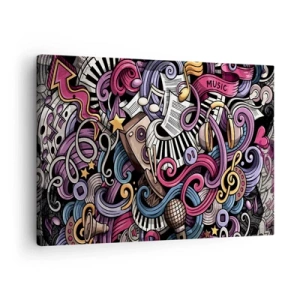 Canvastavla - Bild på duk - En musikalisk abstraktion full av färgglada instrument och noter. - 70x50cm - Komplicerad melodi - Modern väggdekoration för vardagsrum och sovrum ARTTOR