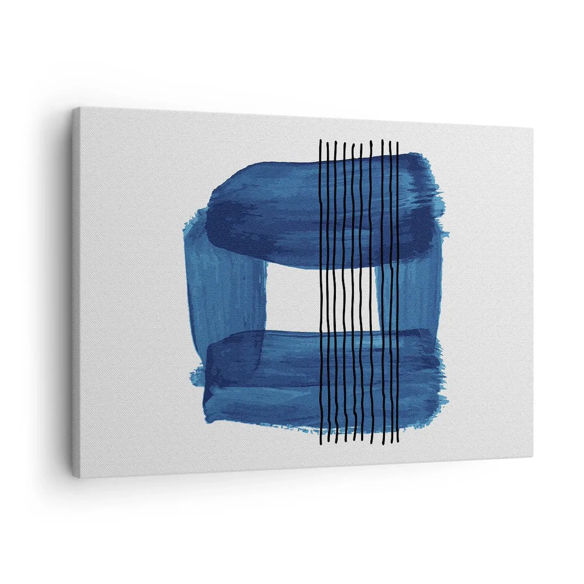 Canvastavla - Bild på duk - Abstrakt mönster i blå nyanser med svarta linjer - 70x50cm - Svart-blå komposition - Modern väggdekoration för vardagsrum och sovrum ARTTOR