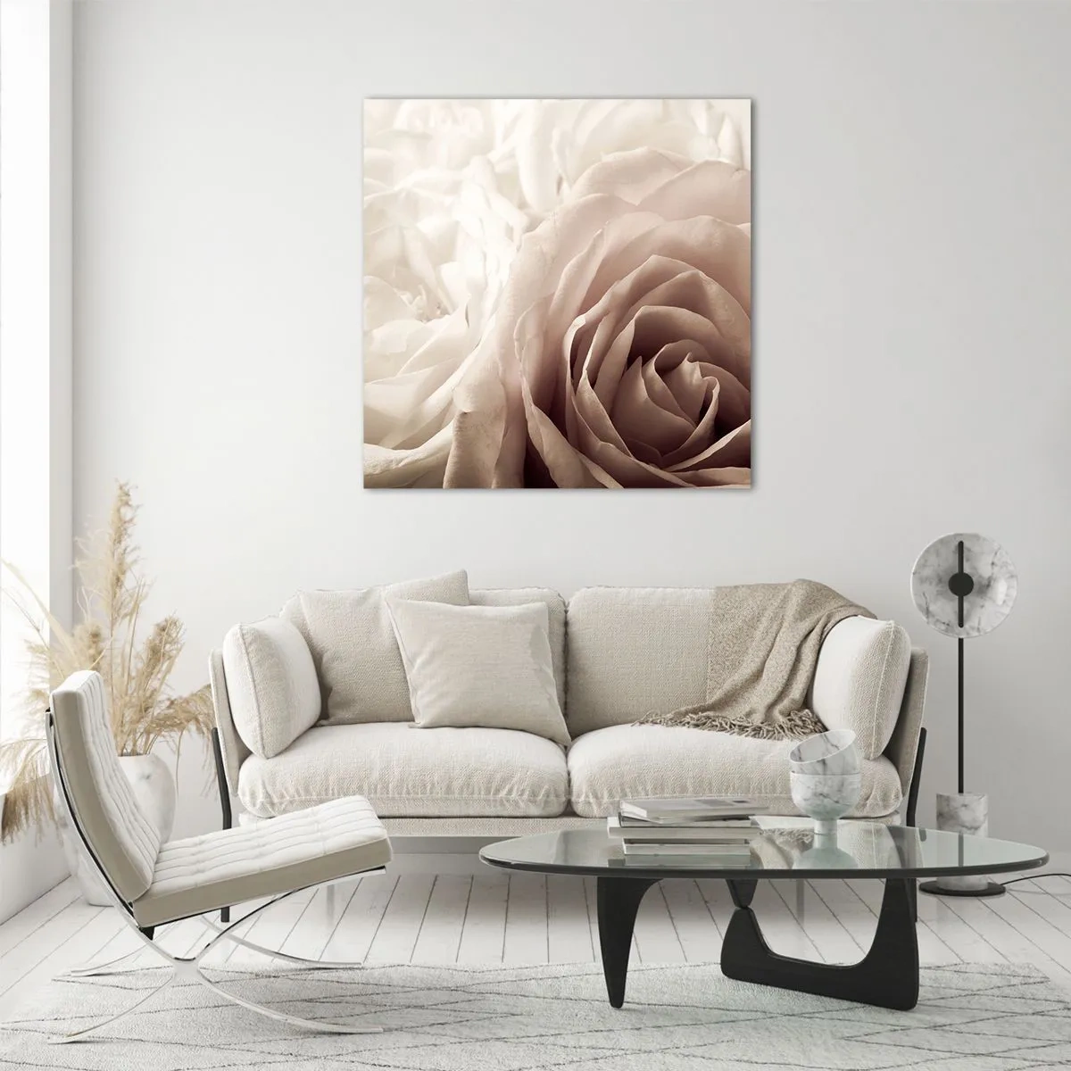 Glastavla - Bild på glas - I hjärtat av en ros - 70x70 cm