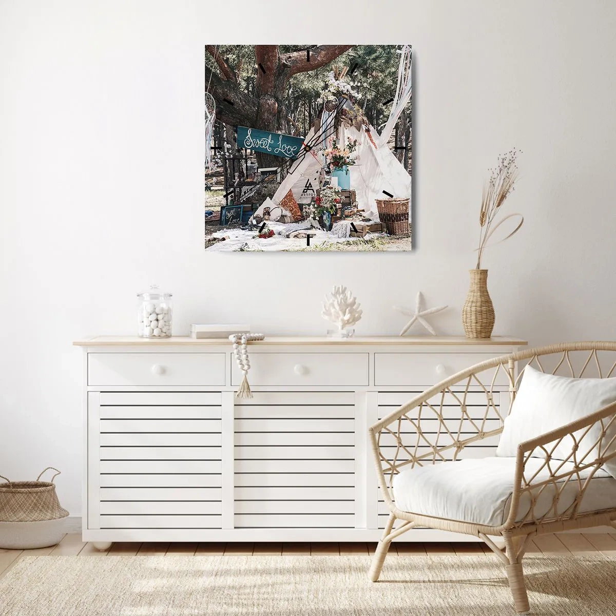 Väggklocka - Klocka på glas - Make love… - 30x30 cm