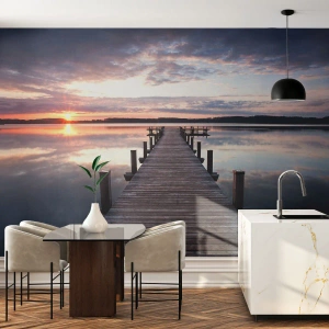 Självhäftande Fototapet Deluxe Sticker - Den tysta gränsen mellan dag och natt - Landskap, Sjö, Solnedgång - 250x175 cm