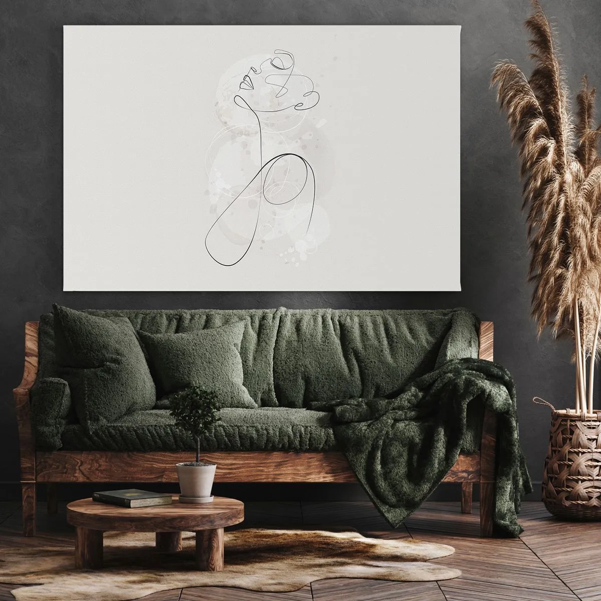 Canvastavla - Bild på duk - Minimalistisk ansiktskontur med en blomma mot en ljus bakgrund - 70x50cm - Skönhetens spiral - Modern väggdekoration för vardagsrum och sovrum ARTTOR
