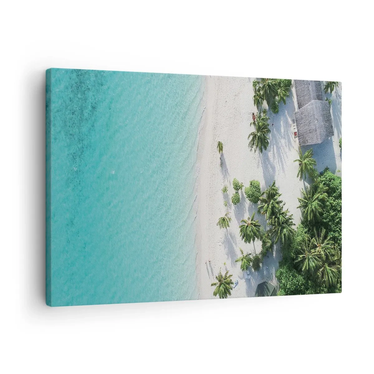 Canvastavla - Bild på duk - Fågelperspektiv över en tropisk strand med turkost vatten och palmer - 70x50cm - Semester i paradiset - Modern väggdekoration för vardagsrum och sovrum ARTTOR