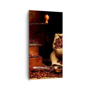 Canvastavla - Bild på duk - Stilleben med kaffebönor och kvarn - 65x120 cm