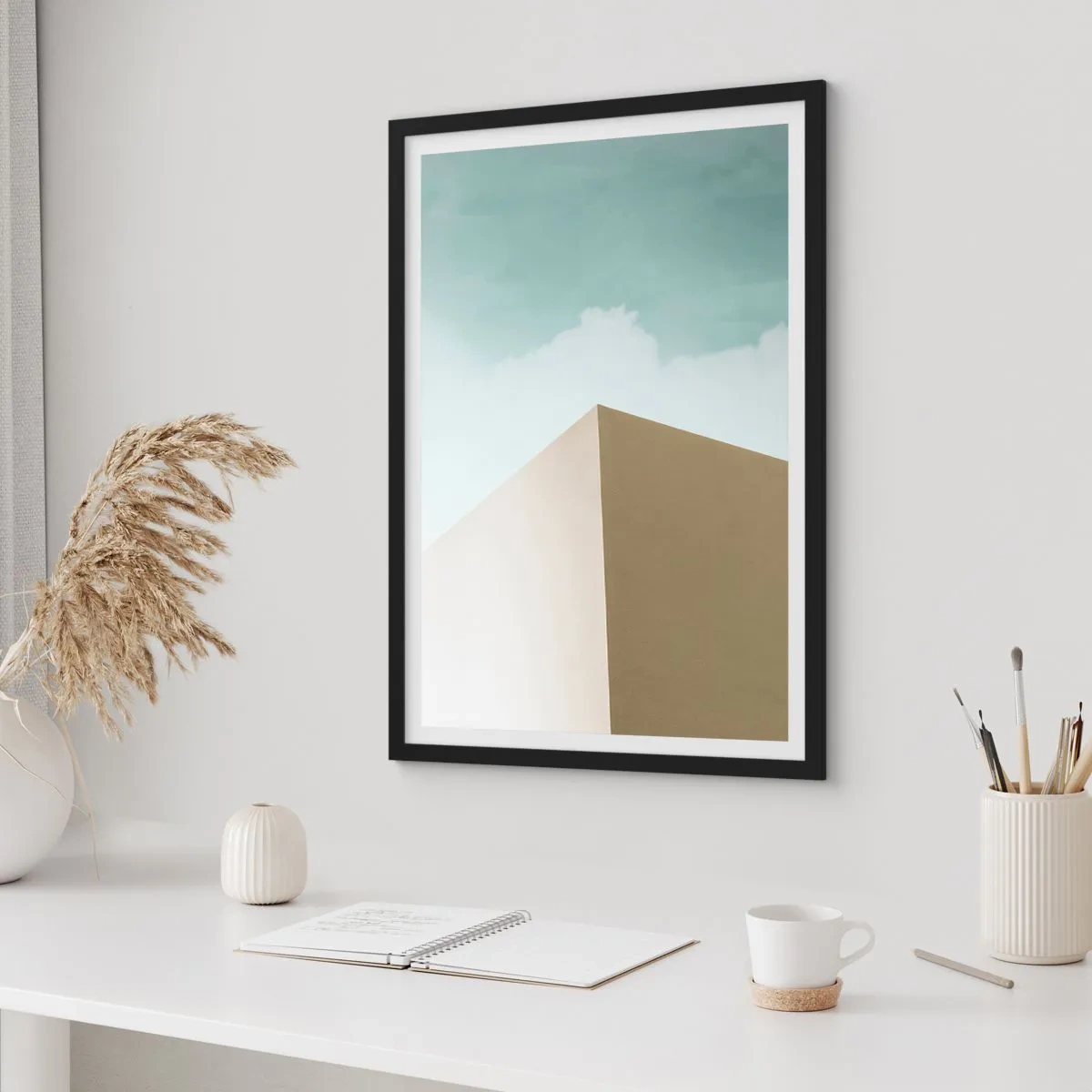 Affisch i svart ram - En minimalistisk byggnad med en delikat himmel - 50x70cm - Geometri av en solig sommar - Modern väggdekoration för vardagsrum och sovrum ARTTOR