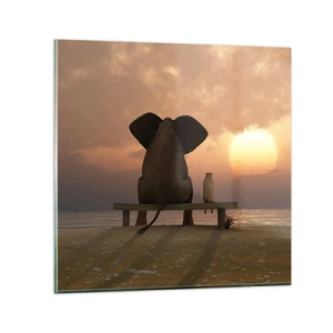 Glastavla - Bild på glas - Det är bra att vara tyst tillsammans - 70x70 cm