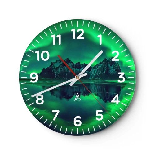 Väggklocka - Klocka på glas - I skenets famn - 30x30 cm