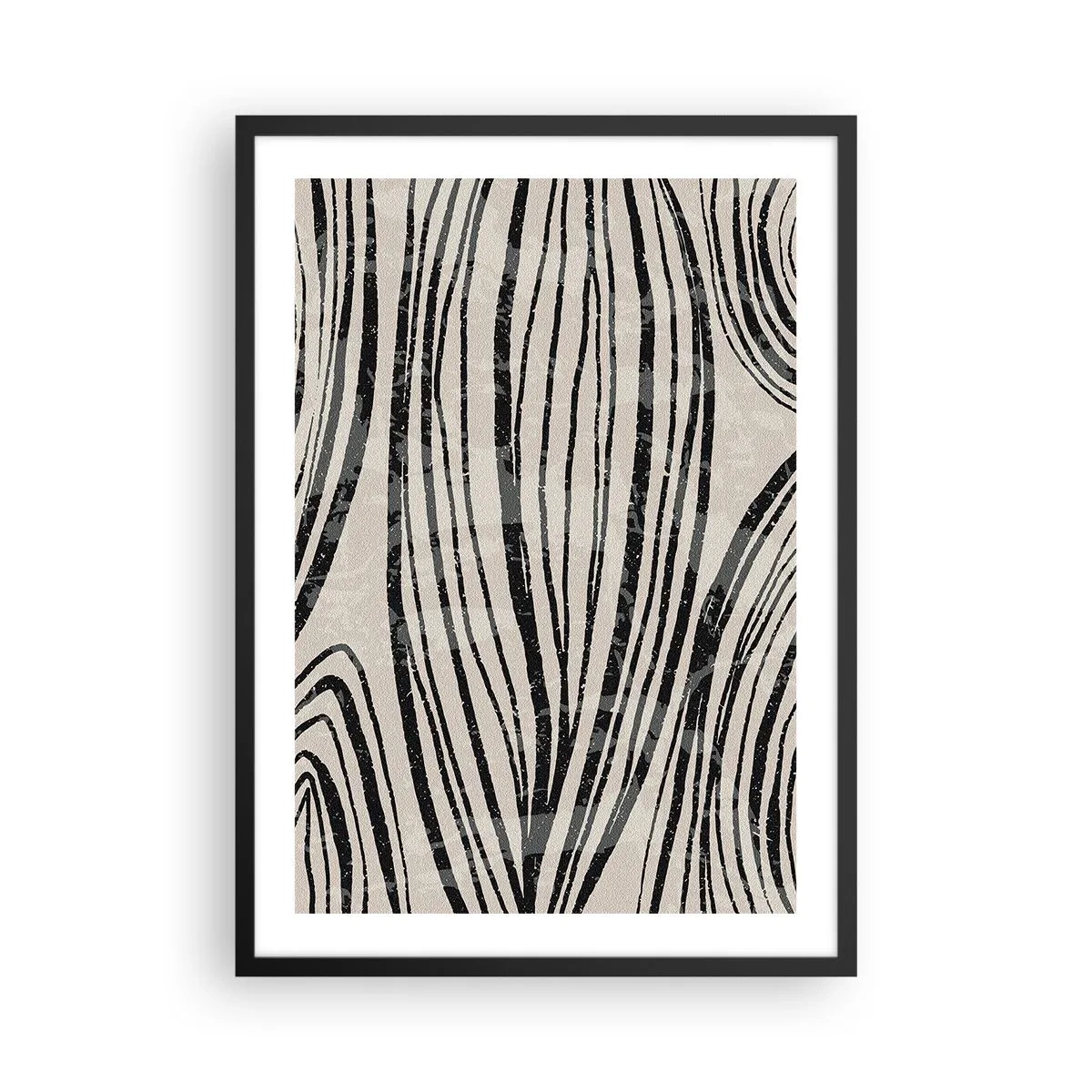 Affisch i svart ram - Abstrakta svarta linjer på en beige bakgrund - 50x70cm - Stänk av linjer - Modern väggdekoration för vardagsrum och sovrum ARTTOR