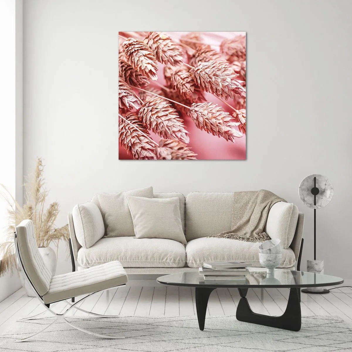 Glastavla - Bild på glas - Blomkaskad i rosa - 40x40 cm