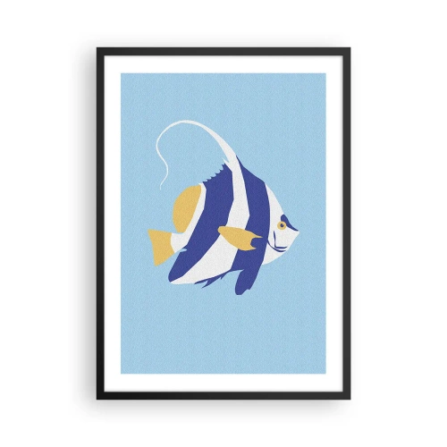 Affisch i svart ram - En minimalistisk grafik av en exotisk fisk mot en blå bakgrund. - 50x70cm - Miss av tropiska vatten - Modern väggdekoration för vardagsrum och sovrum ARTTOR